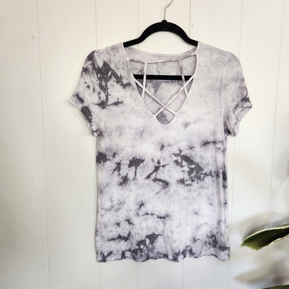American Eagle Outfitters Tops - American Eagle Soft & Sexy Ribbed Black White Tie-Dye T-Shirt Strappy y2l 2000s